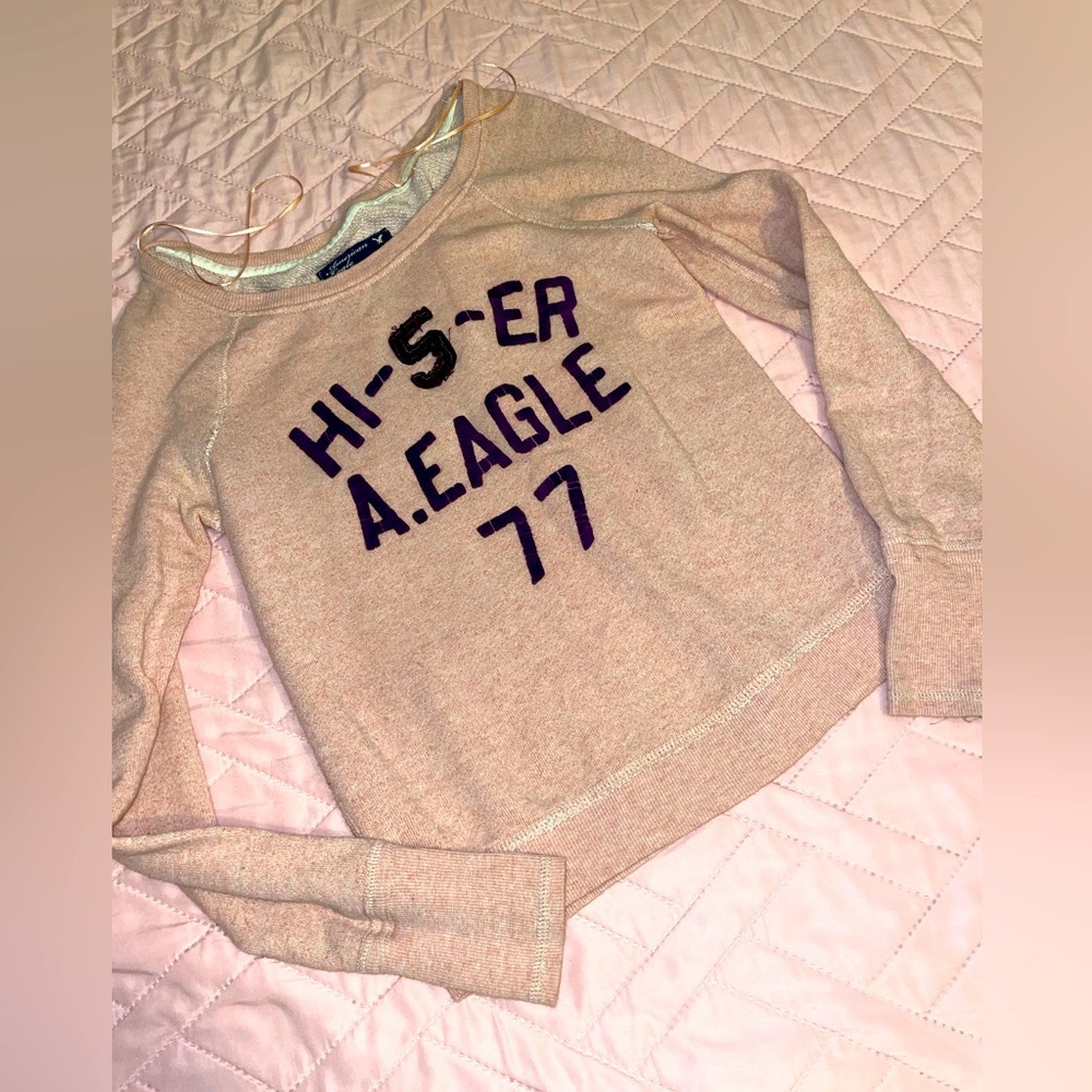 American Eagle Outfitters Pink and Purple Off-the-Shoulder Sweater